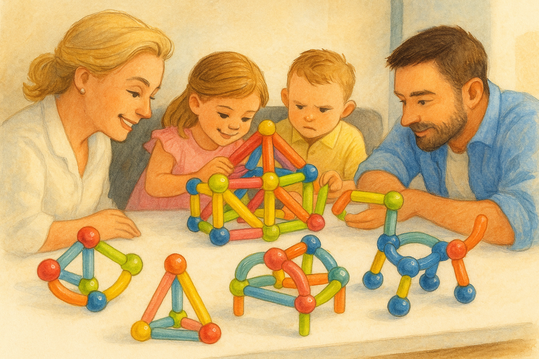 Familie entdeckt spielerisch MINT mit magnetischen Bausteinen 🧲