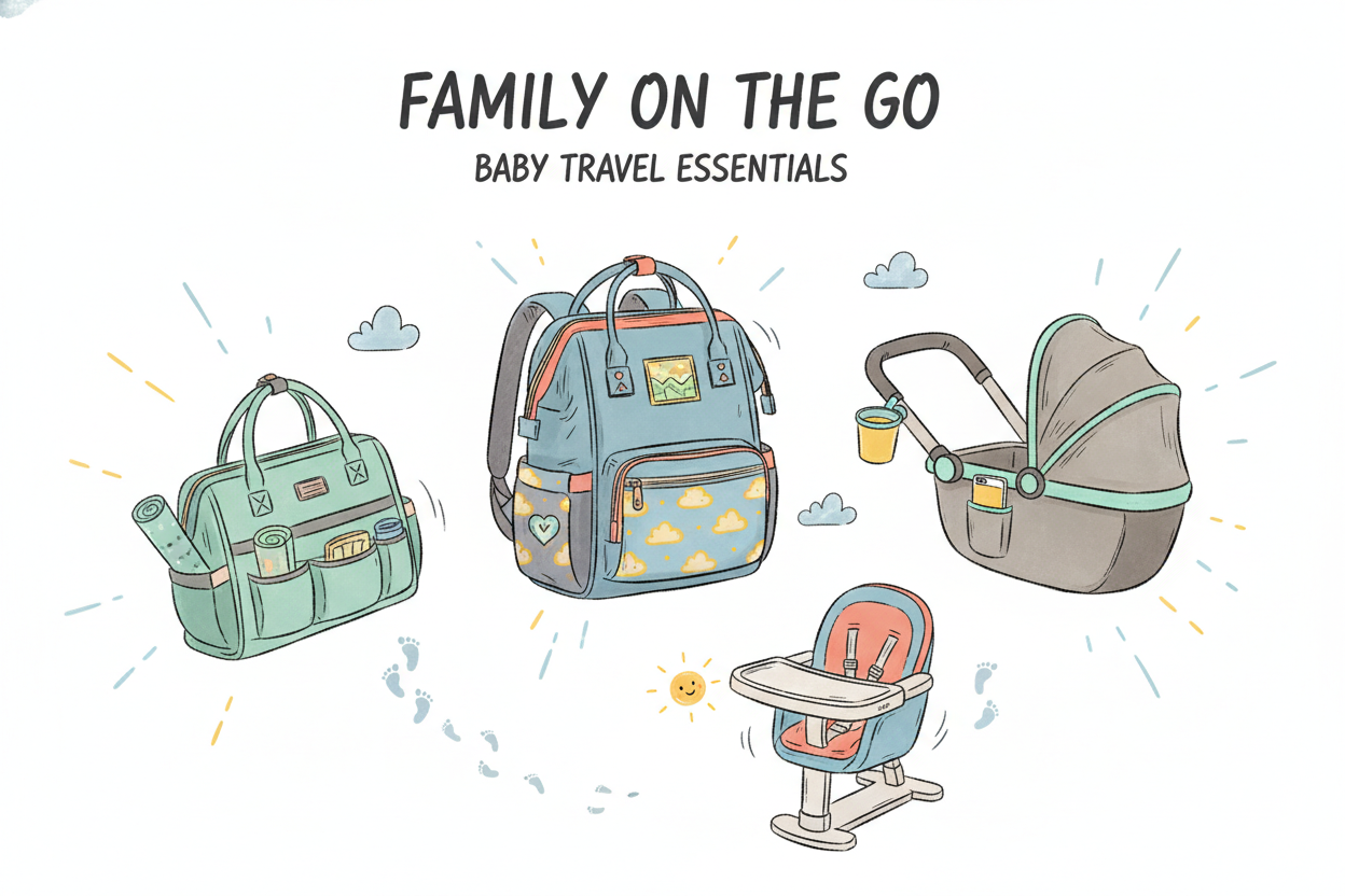 Praktischer Kinderwagen-Organizer mit Flaschenhaltern und Stauraum.