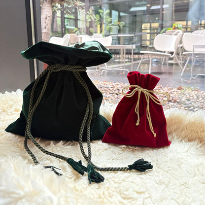 Samt Geschenkbeutel Set Dunkelgrün und Bordeauxrot - handgemachte Weihnachtsverpackung 35x40cm