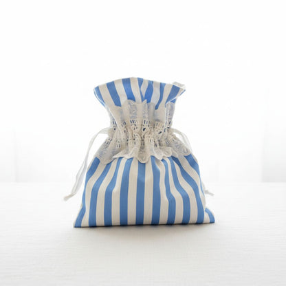 Gestreifter Stoffbeutel Kordelzug Blau-Weiß - Wiederverwendbare Baumwolltasche handgemacht