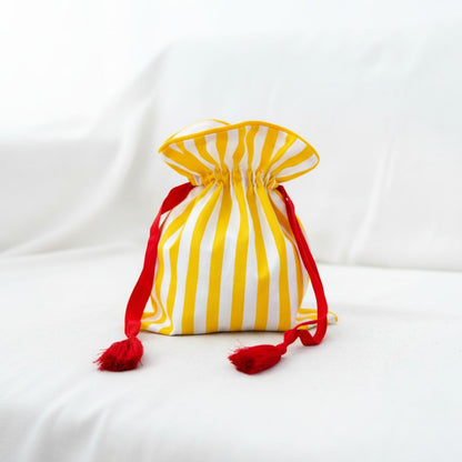 Gestreifter Stoffbeutel Kordelzug Gelb-Weiß - Handgefertigte Geschenkverpackung 20x24cm