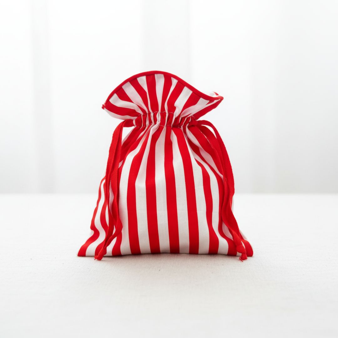 Gestreifter Stoffbeutel Kordelzug Rot-Weiß - Nachhaltige Geschenkverpackung aus 100% Baumwolle