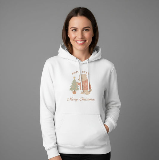 Weißer Mama Bär Weihnachtshoodie - Gemütliche Winterkleidung für Mütter