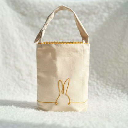 Kleine Ostertasche gelb mit Hasenohren-Stickerei - handgemachte Ostertasche aus Stoff für Kinder