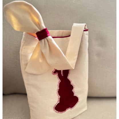 Ostertasche Samt rot mit Osterhase - handgemachte nachhaltige Geschenktasche Ostern für Kindergarten