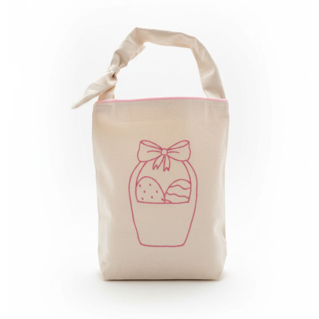 Ostertasche Mädchen rosa mit Osterkorb-Stickerei - nachhaltige Geschenktasche Ostern Canvas