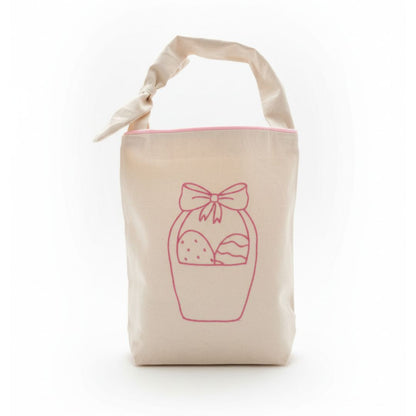 Ostertasche Mädchen rosa mit Osterkorb-Stickerei - nachhaltige Geschenktasche Ostern Canvas