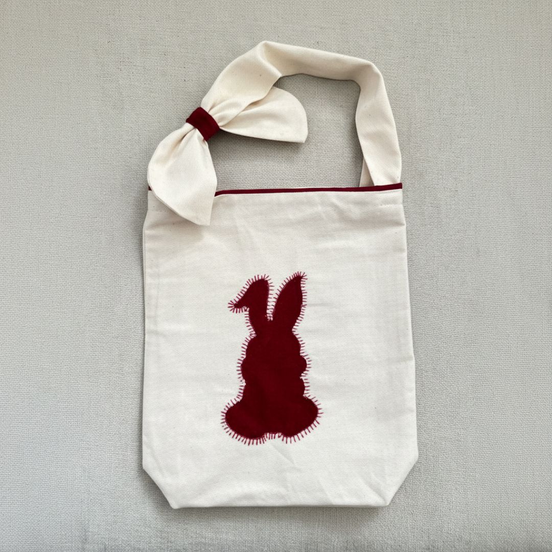 Ostertasche Stoff Kinder rot Baumwolle Leinen handgefertigt Detail