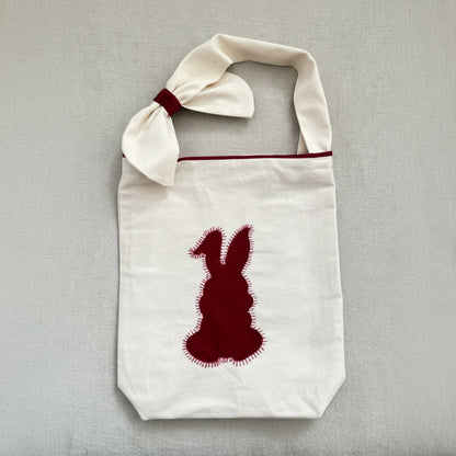 Ostertasche Stoff Kinder rot Baumwolle Leinen handgefertigt Detail