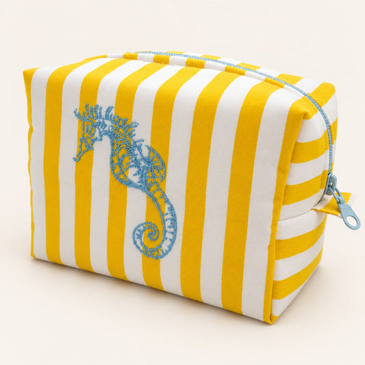 Schminktasche bestickt Baumwolle Seepferdchen Kulturbeutel Kind Sommer Geschenk