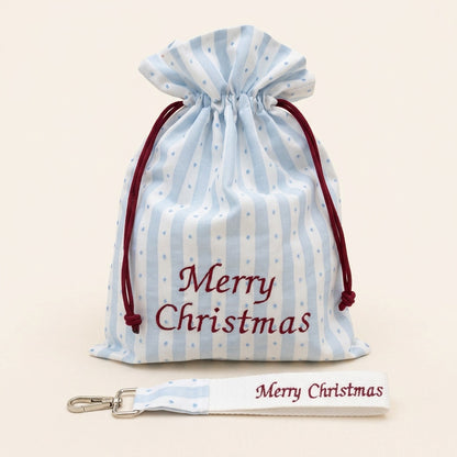 Geschenkbeutel für Weihnachten mit Stickerei Merry Christmas mit Schlüsselanhänger