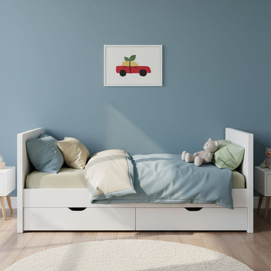 Handgemaltes Auto Leinwandbild in Rot eingerahmt für Kinderzimmer - Auto Wandbild Canvas