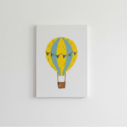 Handgemaltes Heißluftballon Leinwandbild in gelb für Kinderzimmer - Ballon Wandbild auf Canvas