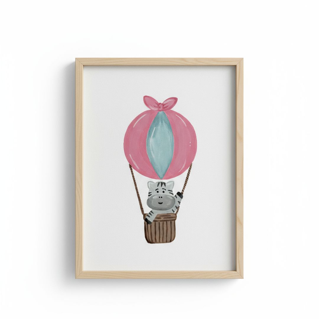 Handgemaltes Heißluftballon Leinwandbild in Pink mit Rahmen für Kinderzimmer - Ballon Wandbild auf Canvas